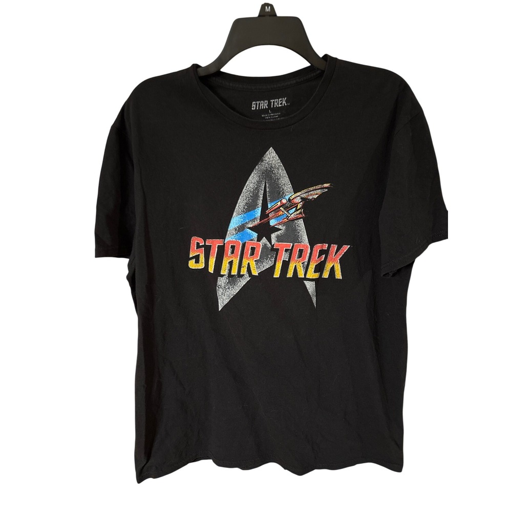 Star Trek Mens Graphic T-Shirt Black USS Enterprise Starfleet Delta Large L